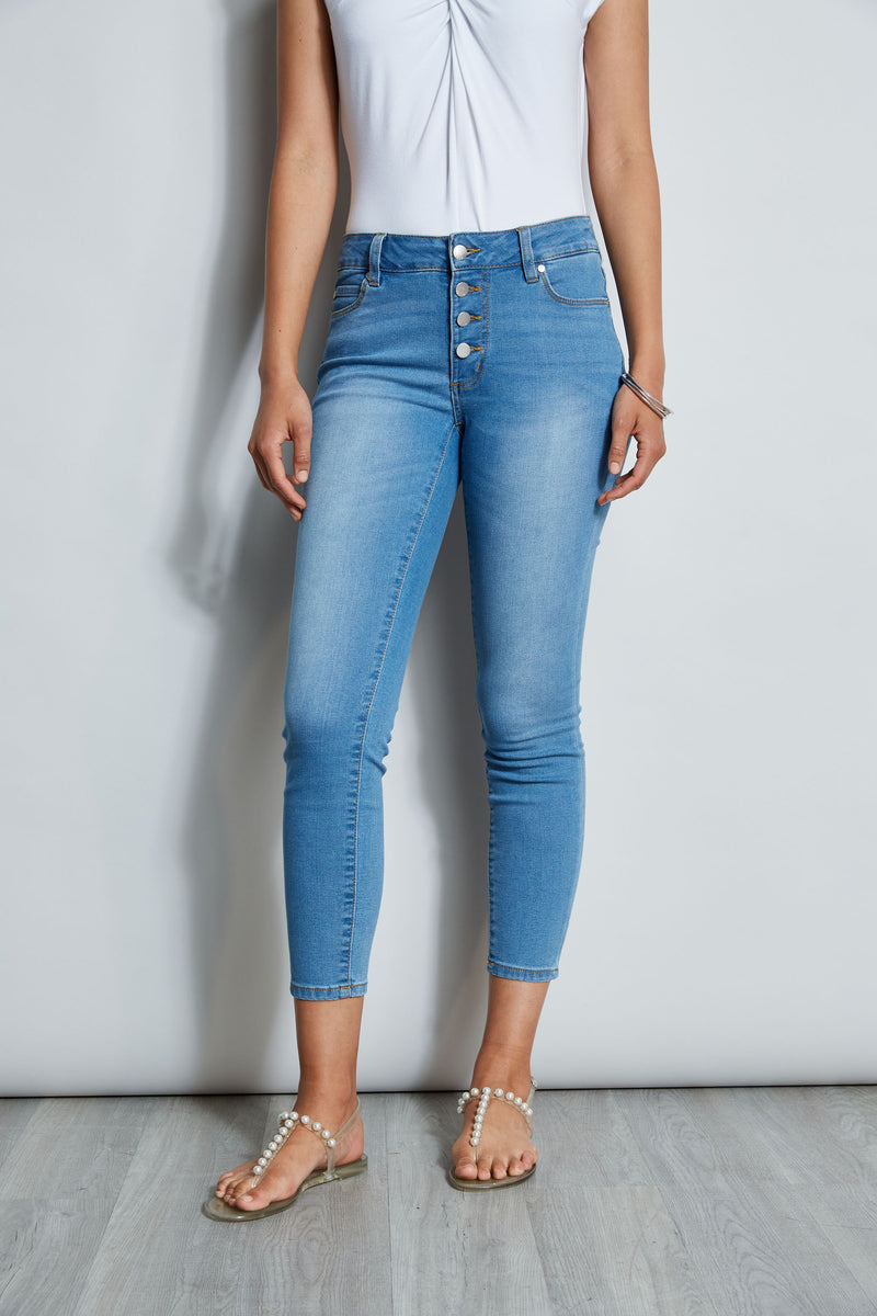 Tahari Skinny Button Denim Jeans