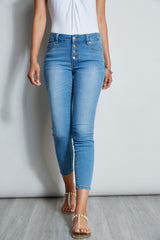 Tahari Skinny Button Denim Jeans