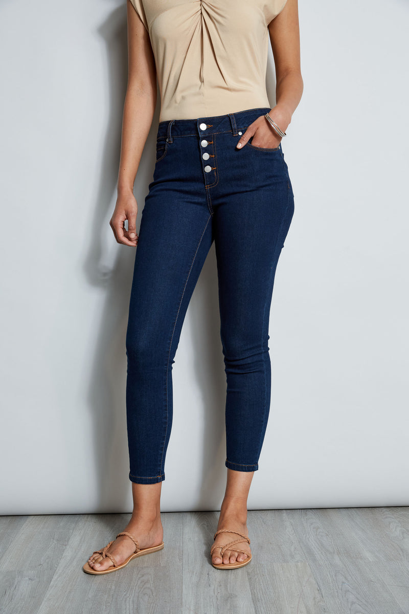 Tahari Skinny Button Denim Jeans