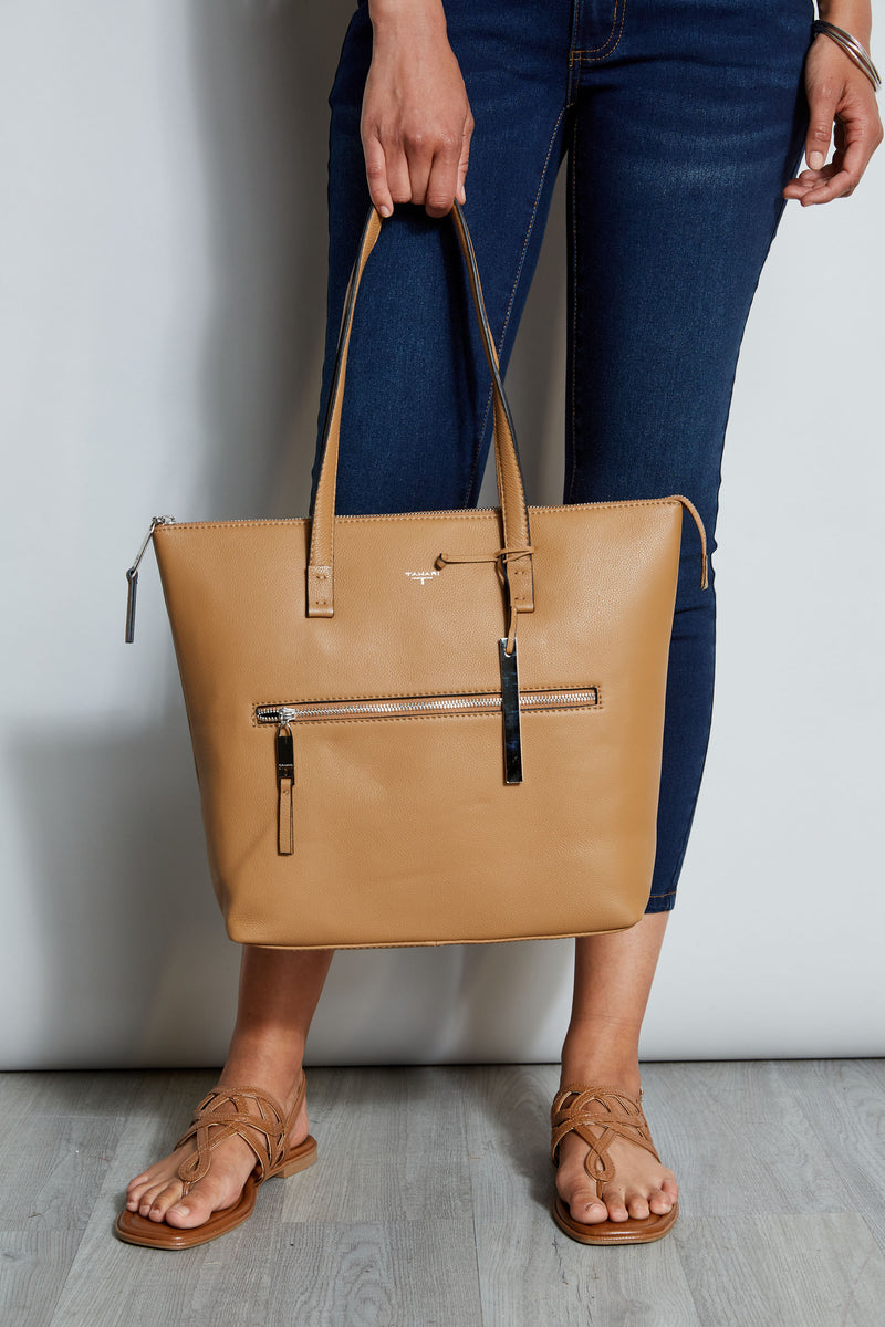 zip leather tote