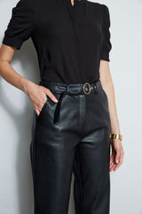 T-Tahari Vegan Leather Belted Pant