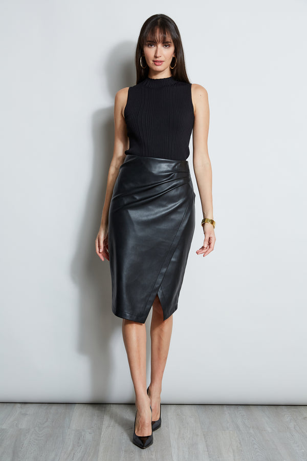 T-Tahari Vegan Leather Midi Wrap Skirt
