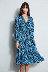 T-Tahari Floral Long Sleeve Pleated Wrap Dress