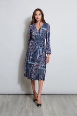 T-Tahari Pleated Wrap Tile Print Dress