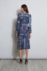 T-Tahari Pleated Wrap Tile Print Dress