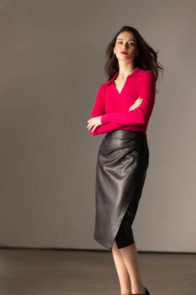 T-Tahari Vegan Leather Midi Wrap Skirt Image 2