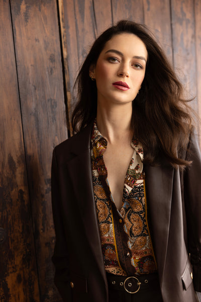 T-Tahari Vegan Leather Ruched Sleeve Blazer Image 3