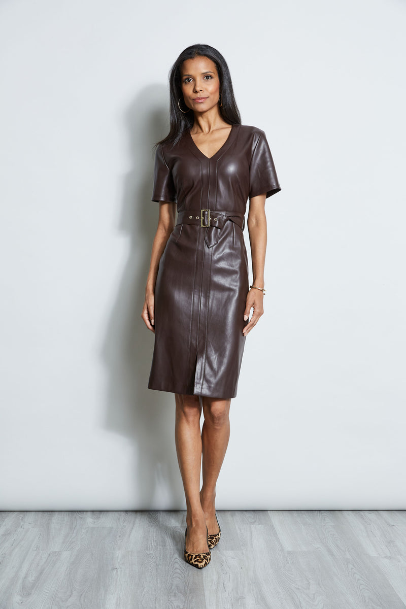 T-Tahari Short Sleeve Vegan Leather Dress