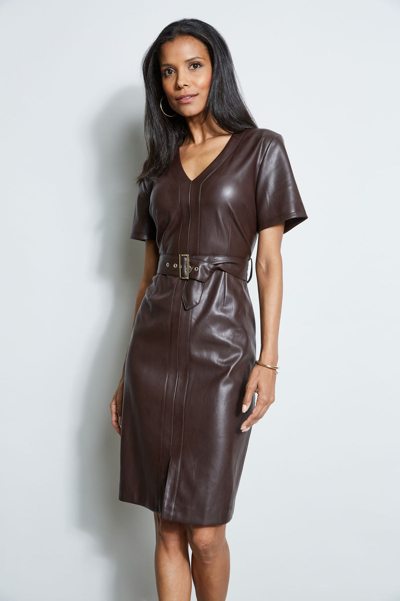 T-Tahari Short Sleeve Vegan Leather Dress