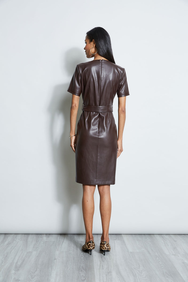 T-Tahari Short Sleeve Vegan Leather Dress