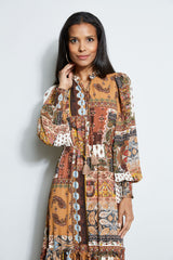 T-Tahari Long Sleeve Patchwork Midi Dress