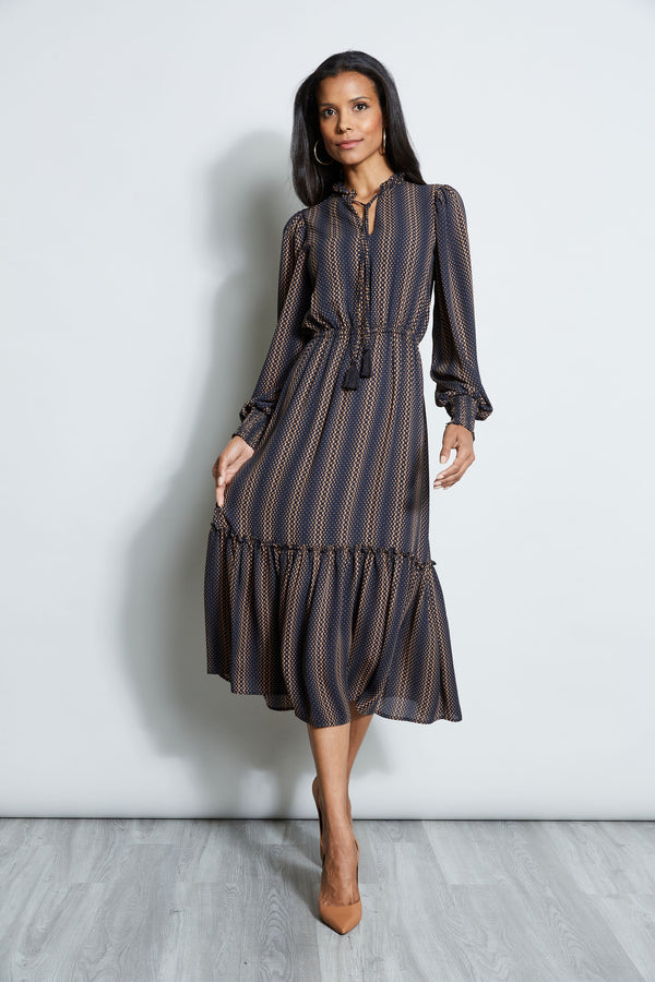 T-Tahari Long Sleeve Dot Print Midi Dress