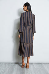 T-Tahari Long Sleeve Dot Print Midi Dress