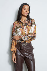 T-Tahari Patchwork Button Down Shirt