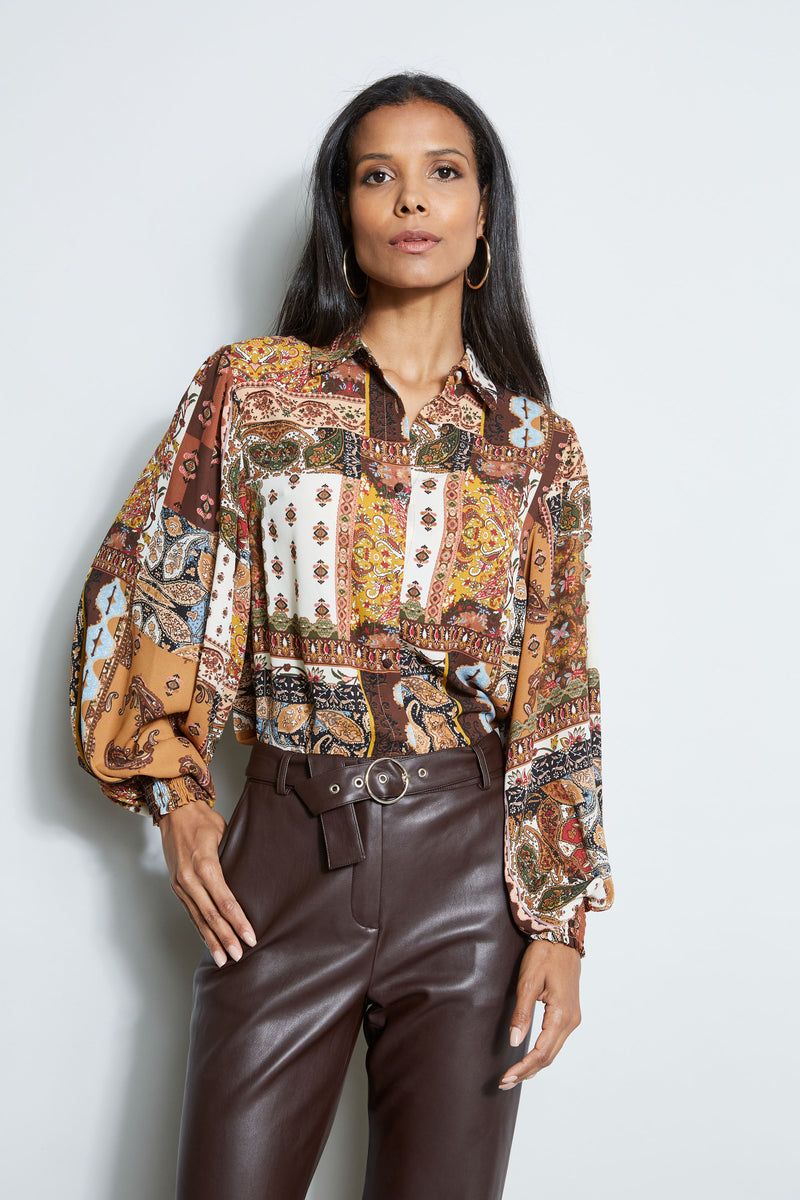 T-Tahari Patchwork Button Down Shirt