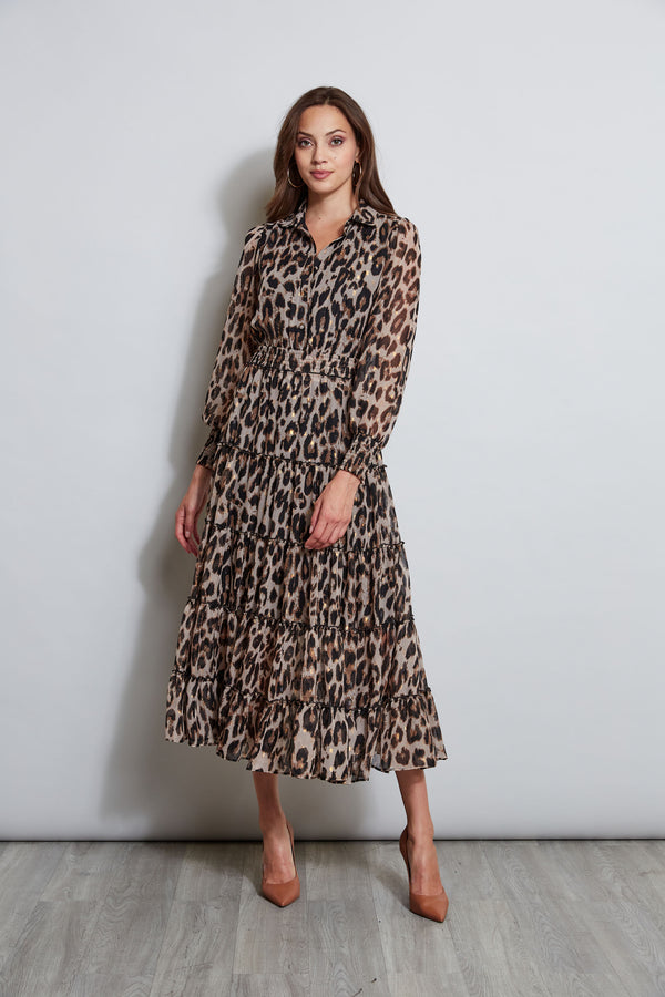 Tahari Leopard Maxi Shirt Dress