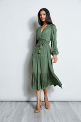 T-Tahari Long Sleeve Tiered Midi Dress