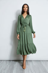 T-Tahari Long Sleeve Tiered Midi Dress