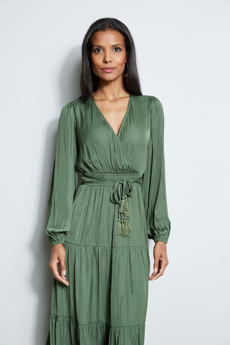 T-Tahari Long Sleeve Tiered Midi Dress