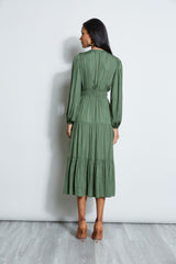 T-Tahari Long Sleeve Tiered Midi Dress