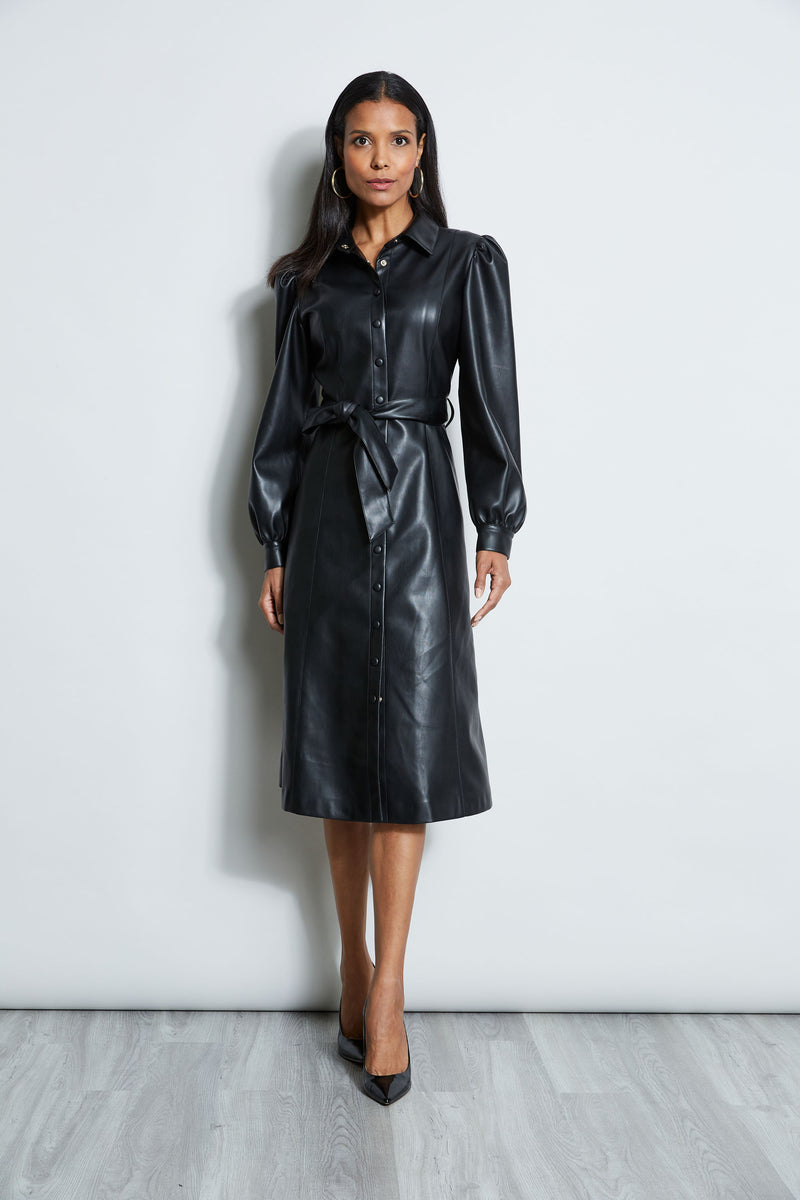 T-Tahari Vegan Leather Shirt Dress