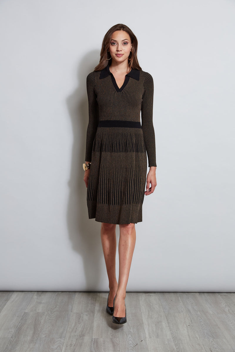 T-Tahari Fit & Flare Long Sleeve Rib Dress