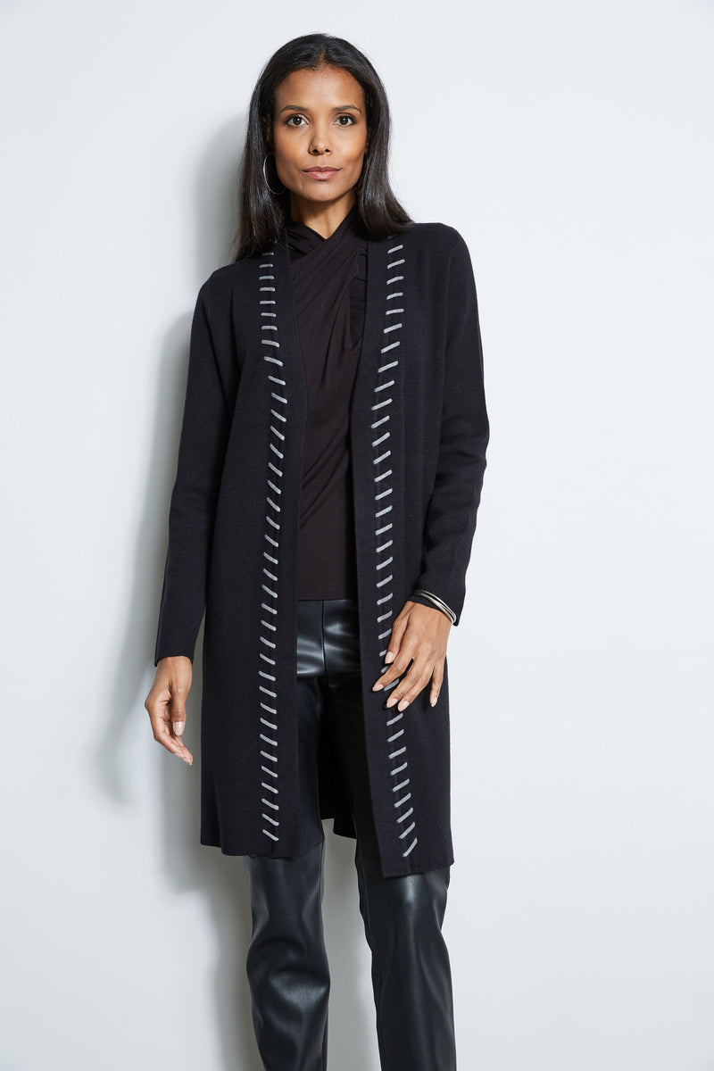 T-Tahari Stitched Long Cardigan