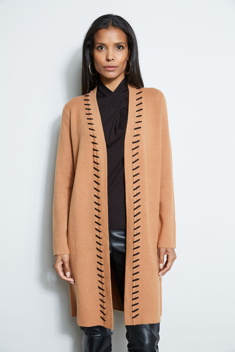 T-Tahari Stitched Long Cardigan