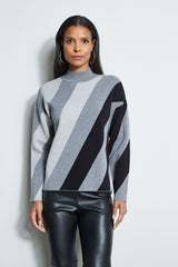 T-Tahari Mock Neck Stripe Sweater