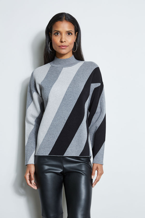 T-Tahari Mock Neck Stripe Sweater
