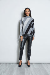 T-Tahari Mock Neck Stripe Sweater