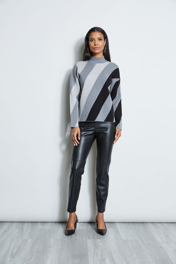T-Tahari Mock Neck Stripe Sweater