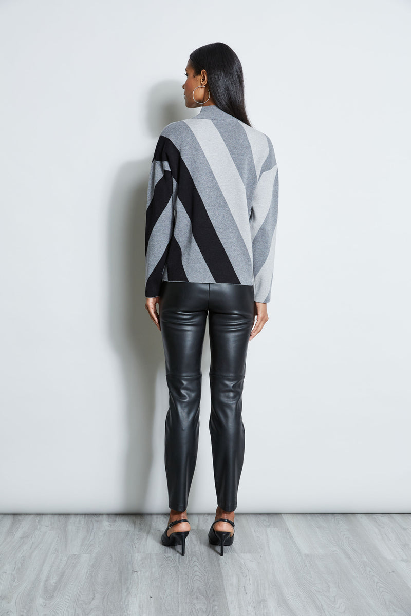 T-Tahari Mock Neck Stripe Sweater
