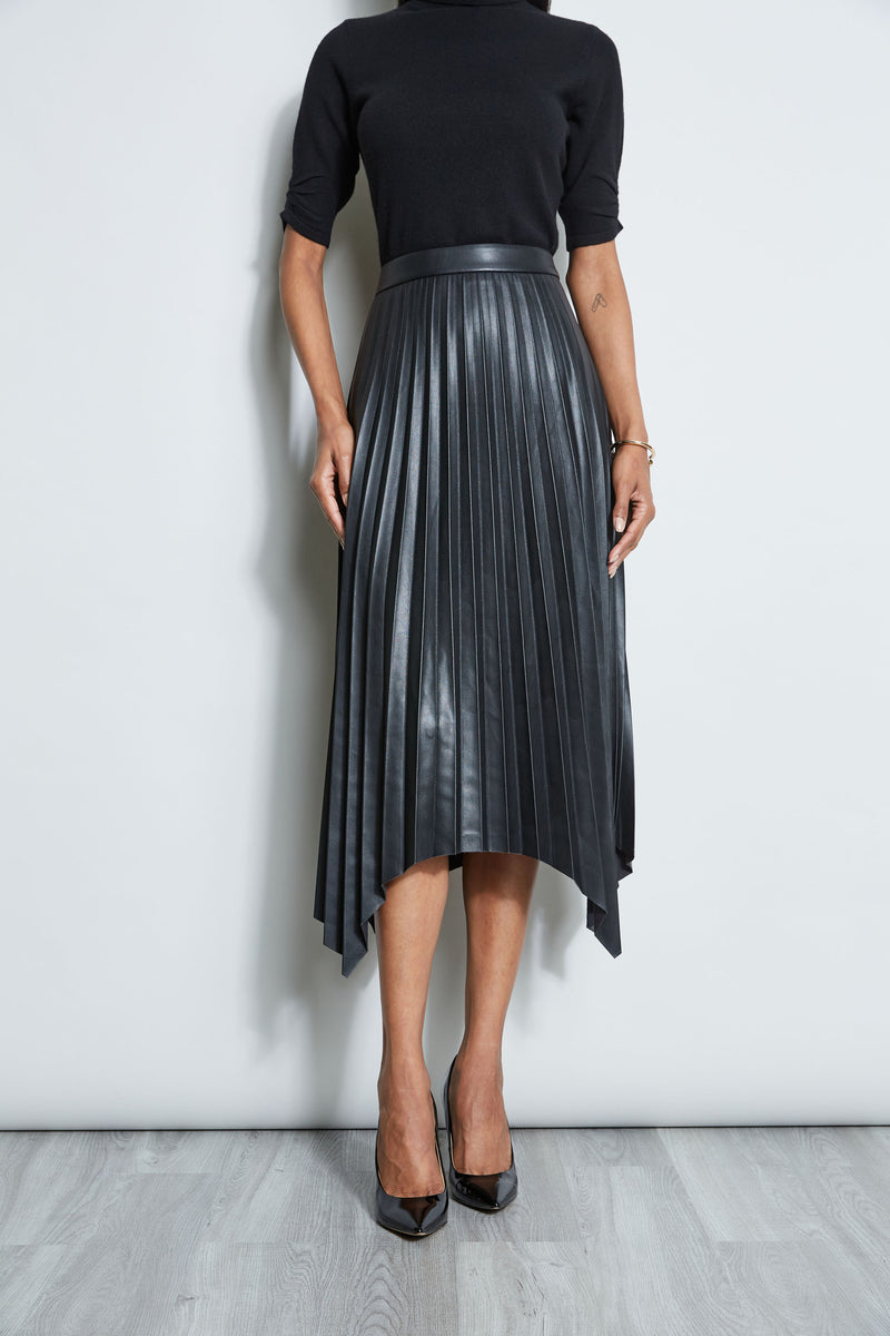 T-Tahari Vegan Leather Pleated Skirt