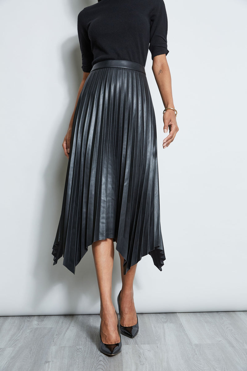 T-Tahari Vegan Leather Pleated Skirt