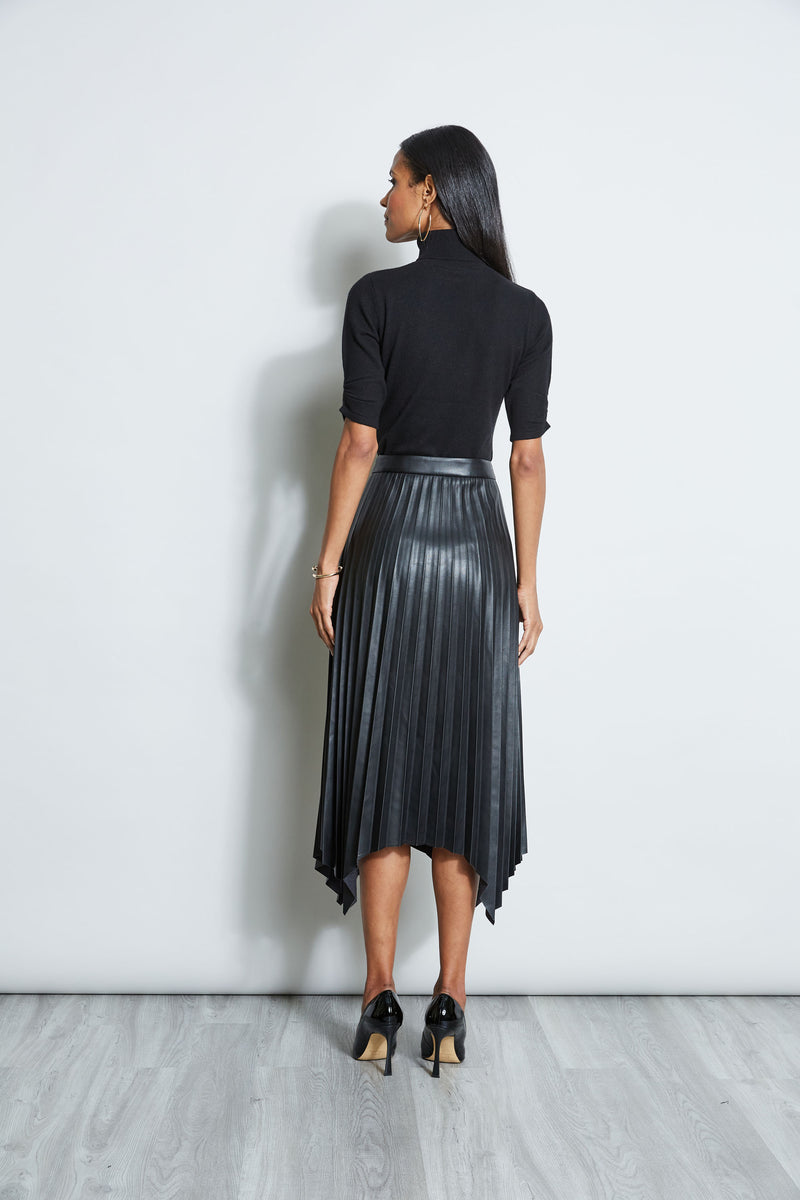 T-Tahari Vegan Leather Pleated Skirt