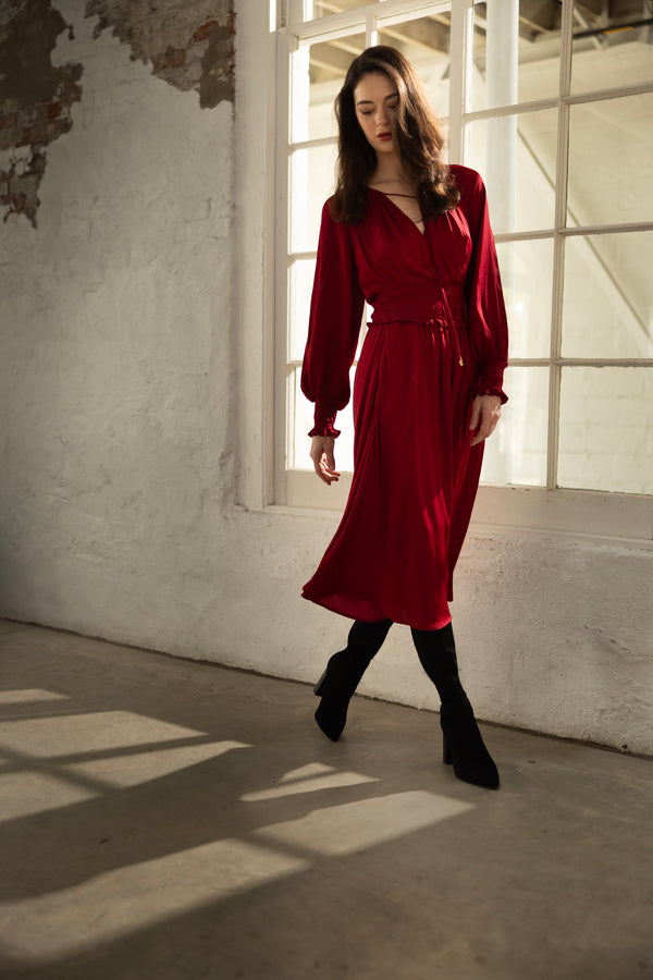 T-Tahari Airflow Smocked Midi Dress