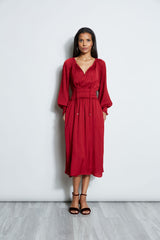 T-Tahari Airflow Smocked Midi Dress