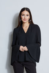 T-Tahari Pleated Lace Sleeve Shirt