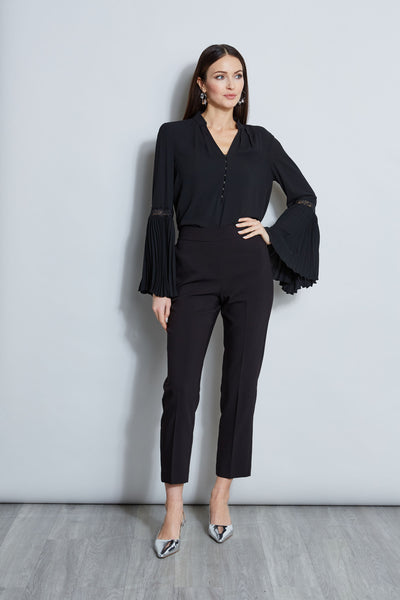 T-Tahari Pleated Lace Sleeve Shirt Image 2