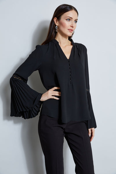 T-Tahari Pleated Lace Sleeve Shirt Image 3