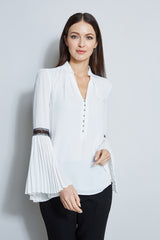 T-Tahari Pleated Lace Sleeve Shirt