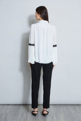 T-Tahari Pleated Lace Sleeve Shirt