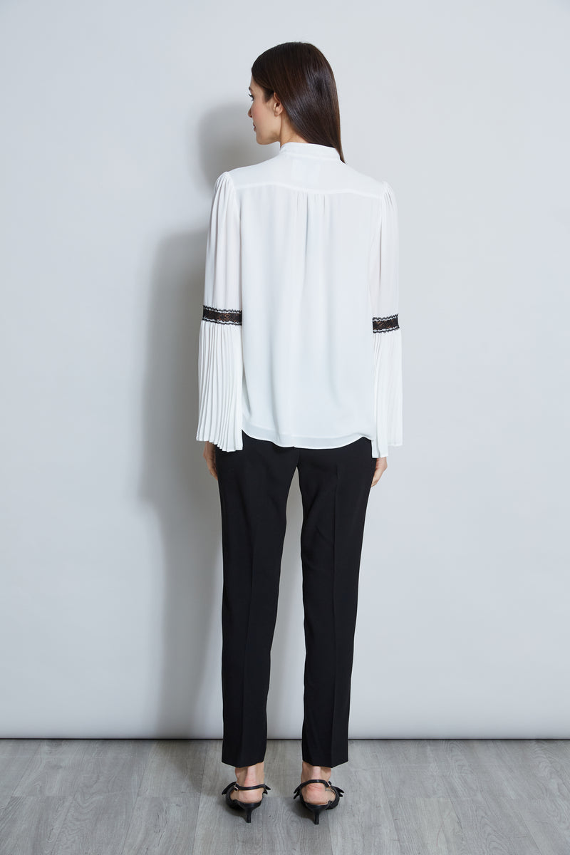 T-Tahari Pleated Lace Sleeve Shirt