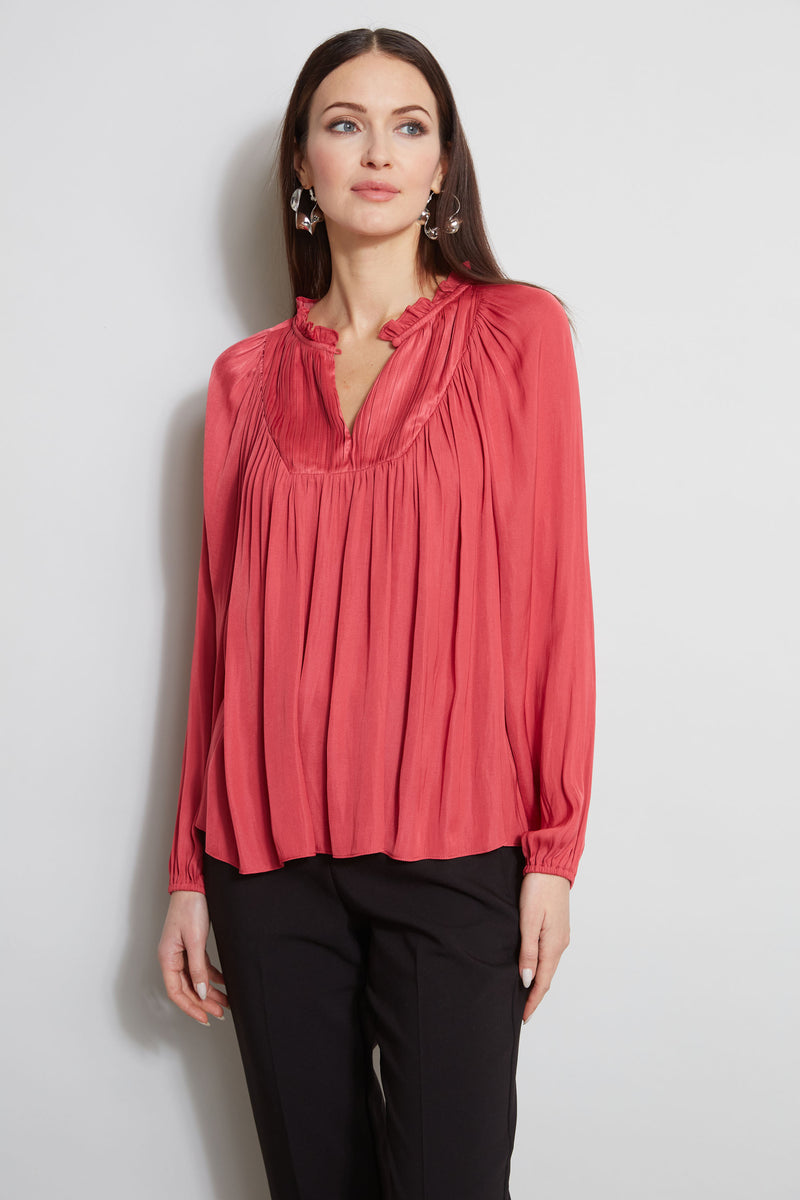 T-Tahari Pleated Blouson Shirt