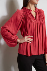 T-Tahari Pleated Blouson Shirt