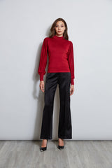 T-Tahari Metallic Pleated Sleeve Sweater