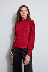 T-Tahari Metallic Pleated Sleeve Sweater
