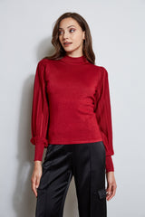 T-Tahari Metallic Pleated Sleeve Sweater