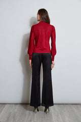 T-Tahari Metallic Pleated Sleeve Sweater